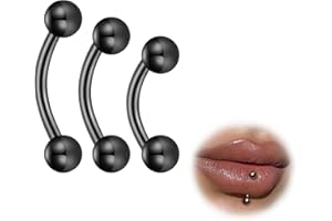 ESHIONER G23 Titanio Piercing Sopracciglio Piercing a Banana Curvo Bilanciere Rook Piercing Ombelico Verticale Labret Piercing Uomo Donna Argento Oro 6mm 8mm 10mm 16G 3 Pezzi