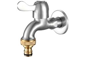ESOW Outdoor Garden Tap SUS304 Lead- Free with One Brass Connector, G1/2" Inlet and G3/4" Outlet Outdoor Taps, Frost-Proof Outside for Home, Balcony, Hose Connector, Brushed Nickel