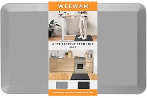 WEEWAM Cómoda Alfombra Antifatiga con Espuma de Memoria, Ideal para la Cocina, el Escritorio de pie y el Lvadero. Duradero, Resistente a Las Manchas y Antideslizante - 19 mm de Espesor - Gris