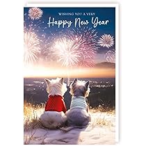 Neujahrskarte Mit Westie Hunden – Süßes Design Mit Feuerwerk, 197x132 Mm, Umweltfreundlich – Hergestellt In Großbritannien