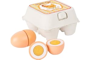 Small Foot Bois en complément de la Cuisine d'enfant ou du Stand de marchande. La boîte Originale renferme 4 œufs pouvant être découpés au Milieu, 10591, Multicolore