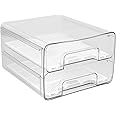 Muross Fridge Drawers with Lids Stackable Pull Out Fridge Storage Containers Double Layer Clear Plastic Refrigerator Organizer Bins with Drain Tray for Kitchen Refrigerator Cabinets