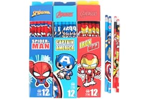 FEIFEI'S BOW Paquete de 36 lápices HB de superhéroe Spiderman con gomas de borrar, para niños, fiestas, escuela, oficina, (héroe mixto (36 lápices con borrador))