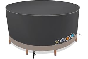 SHIELD OUTDOOR COVERS Abdeckung für Gartenmöbel,Schutzhülle für Gartentisch Wasserdicht,Abdeckplane 420D Oxford Gewebe,Verstärkten Nähten Anti-UV, Belüftungsöffnungen & Schnallen für Sitzgruppe & Lounge-Möbel,Rund 200x85cm