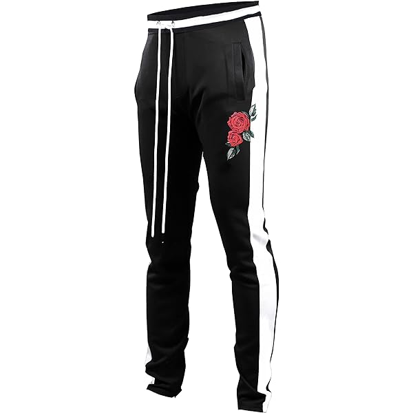 Screenshotbrand Men's Hip Hop Track Pants – Slim Fit Joggers With Side Taping, Black/Red, Medium - View #2