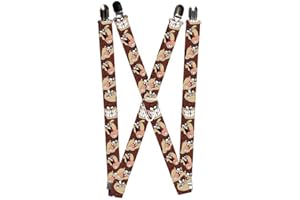 Buckle-Down Men's Suspenders-Tasmanian Devil Expressions Brown