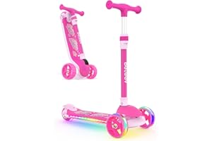 BELEEV A9 Trottinette pour Enfants 3 à 12 Ans, Trotinette Pliable à 3 Roues LED Roues Lumineuses et Deck, 4 Réglables en Hauteur, Plateau Antidérapant Scooter pour Filles Garçons, Tricycle Pliable