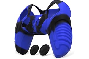 PlayVital Coque Manette pour ps5 Protection Housse Silicone avec Capuchon Joystick pour ps5 Controller Cover Skin，Édition Guerrier Enragé-Bleu & Noir