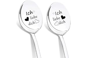 DIKARIYA Ich Liebe Dich Löffel, 2er Kaffeelöffel mit Gravur Geschenke für Frauen Adventskalender Füllung, Ich Liebe Dich Geschenke für Männer Weihnachtslöffel Liebeslöffel Geschenk für Freundin Paare