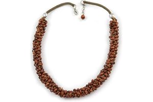 Avalaya Statement Chunky Brown Cluster Bead with Olive Cord Necklace - 50cm L