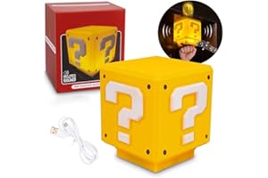 Shengou Luces nocturnas con icono 3D,Luz nocturna de ladrillo cuadrado,Signo de interrogación luz nocturna,Bloque Interrogación Lámpara de mesa,Mini Luz De Bloque De Preguntas