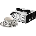 GERRIT Flower Coffee Cup with Saucers, 200ML Ceramics Coffee Bone China Mug Set with Beautiful box, Tea Cup (White)