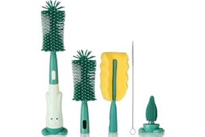 ABirdon Spazzola per Biberon,3 in 1 Spazzola per biberon in siliconecon punta di ricambio, senza BPA, adatta per la pulizia di capezzoli, biberon e cannucce