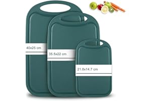 Tagliere da cucina, Hunnycook Set di 3 Tagliere con scanalature per il succo e manici antiscivolo, senza BPA, lavabili in lavastoviglie (verde)