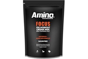 Amino Focus - Pre Workout Powder - 8000mg with Caffeine, Creatine, Citrulline & Tyrosine - Amino Acid Nootropic - Preworkout Drink Men & Women - Sugar Free Vegan Friendly (66 Servings, Red Berry)