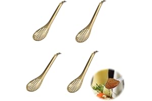 MANQYI 4 Stück Edelstahl Kaviar Löffel, Edelstahl Kaviarlöffel Sieb, Edelstahl Geschlitzter Servierlöffel, Kaviarlöffel Sieb, Edelstahl Sauce Kaviar, Spherifikation Löffel, Geschlitzt Bar Löffel Für Küche