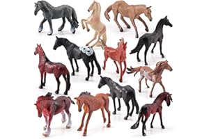 UZSXHJ 12PCS Figuras de Caballos Diminutos Set de Juguetes Figuras de Animales de Caballos de Plástico Pony Pequeño Potro Figuras de Animales de Granja Juguetes de Aprendizaje Educativo Adornos de Pastel