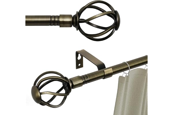 Antik mässingstältstång 167–304,8 cm, 1,5 cm, med flätade ändar, slitstark gardinstång för uteplats, skjutdörr i glas, sovrum, vardagsrum, mässing