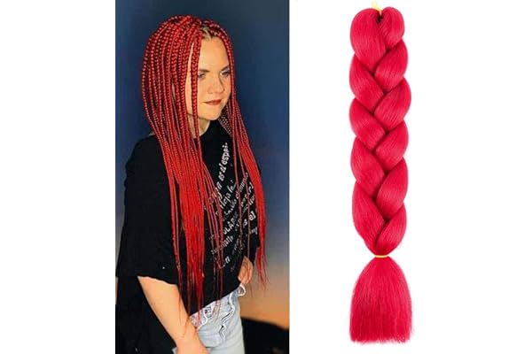 24 Pouce Cheveux Tresse Africaine Extension de Cheveux Tressage Synthétique Meche Jumbo Braids Crochet Twist 100g, Rouge Red