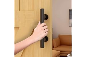 TSMST 24cm Poignee Porte Coulissante Poignee de Porte Noire Matériel Rustique de Porte de Aardin de Porte Coulissante de Poignée de Porte Enduite Pour Poudre Noire（double-face）