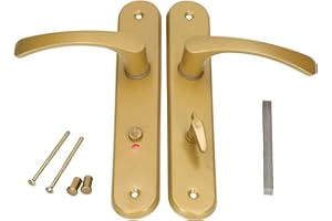KOTARBAU® Juego de manillas para puerta de baño, Manilla con pestillo, Placa larga, 72 mm, Manillas de aluminio - dorado, 2 Manetas con cierre, Manijas diseño clásico, Kit de montaje incluido