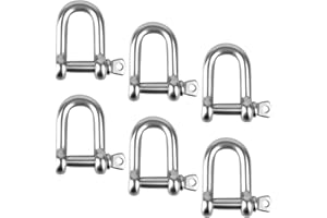Roosea 6 Pcs M8 D Shackle Heavy Duty, Screw Pin Shackle 5/16", Stainless Steel D Ring Shackle for Marine Mounting, Camping, Sports, Hiking Accessories and Rope Chain Link