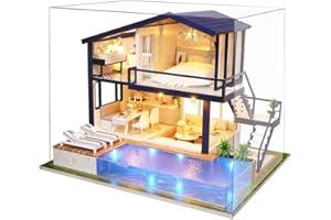 Spilay Dollhouse Miniature with Furniture,DIY Wooden Crafts Mini Handmade Kit with Dust Cover and Music Box,1:24 Creative Room Idea Gift for Adult Friend Lover A066 (Time Apartment)