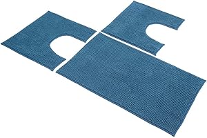 Riad Arredo Set Tappeti Bagno 3 Pezzi in microfibra - Tappeto Assorbente Antiscivolo Morbido - Parure tappetini Bagno con Tappetino e 2 Girowater/Girobidet - Lavabile Lavatrice (Petrolio)