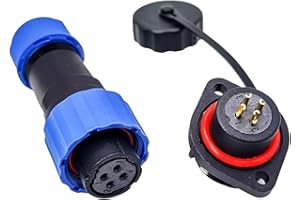 Elecbee Aviation Cable Circular Connector, SP17 4 Pin Waterproof & Dustproof Female Plug Male 2 Hole Flange Panel Mount Socket IP68 Industrial Plug with Cap for Outdoor Industrial Devices Power Signal