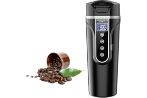 Auveach Fahrzeug Beheizter Wasserkocher 500ml, 12V/24V Elektrischer Wasserkocher mit Digital Display für Auto Lkw Reise Camping(Schwarz)