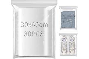 TXXATX 30x40cm Bustine Rrasparenti Richiudibili 30 Pezzi Sacchetti Plastica Richiudibili Grandi Buste Trasparenti con Chiusura Buste Plastica per Alimenti Deposito di Abbigliamento