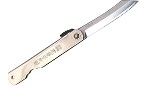 HIGO NO KAMI Couteau de Poche Pliant Artisanal Japonais Higonokami Warikomi Acier au Carbone SK Manche Argent Fait Main au Japon par Nagao Kanekoma HRC 60 (Lame 6 cm)