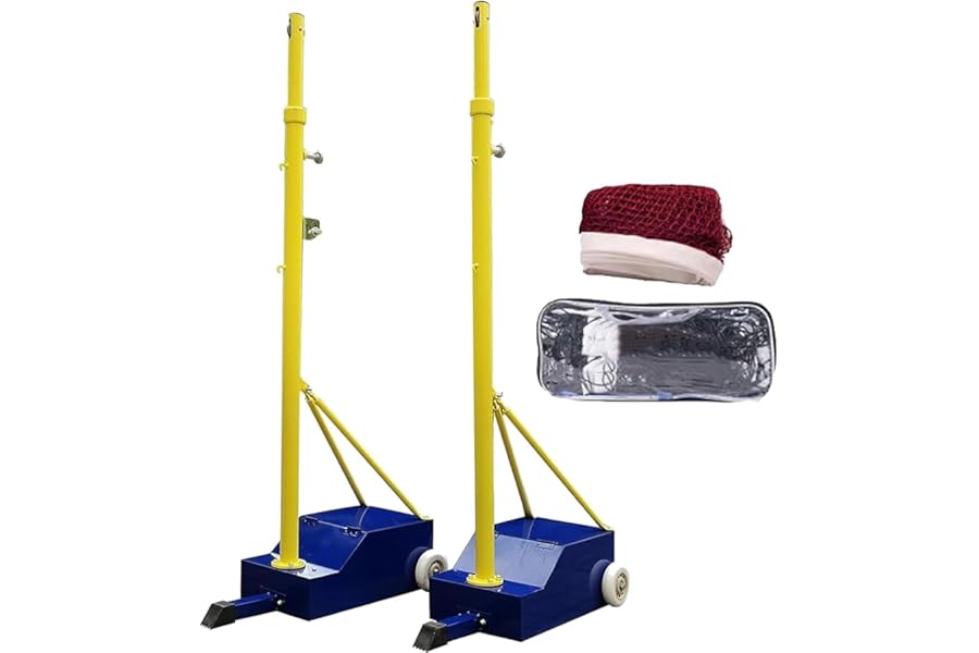 DWSSX Volleyball Poles for Backyard Outdoor Heavy Duty Volleyball Poles with Net Indoor Badminton Net Set with Wheels, 5ft-6.8ft Adjustable Height