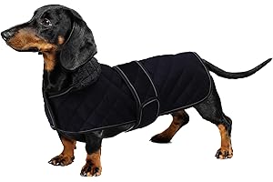 Geyecete Warm Thermal Quilted Dachshund Coat, Winter Apparel With Warm Fleece Lining, Outdoor Coat With Adjustable Bands for Medium, Large Dogs - Dark Blue - S