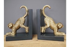 MAISONICA Set Heavy Monkey Tails Up Bookends - Black & Gold Retro Decoration