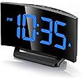 GOLOZA Digital Alarm Clock for Bedrooms, Digital Clock with Modern Curved Design, Conspicuous Blue LED Numbers, 5 Levels Brightness+Off, 2 Volume, 3 Alarm Tones, Snooze, Power-Off Memory, 12/24H