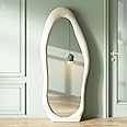 LEDIN Full Length Mirror, Irregular Wavy Mirror Full Length, Wave Floor Mirror, Full Length Wall Mirror, Wall Mirror Standing Hanging or Leaning Against Wall for Bedroom White