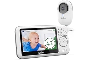 TakTark Babyphone mit Kamera, 4.3'' Babyphone Video Baby Monitor, Babyfon mit Kamera und Audio mit VOX, Gegensprechfunktion, Nachtsicht, Digitalzoom, Temperaturüberwachung und Keine störenden Lichter