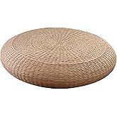 AWHAO Coussin de Sol Naturel en Fibre Végétale, Coussin de Méditation Rond en Rotin Tressé, Confortable et Respirant, Tissé M