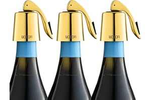 WOTOR Tappi bottiglie vino in acciaio inox, Tappo per vino con guarnizione in silicone, riutilizzabile accessori vino, a prova di perdite, per mantenere il vino fresco, confezione da 3 (Oro)