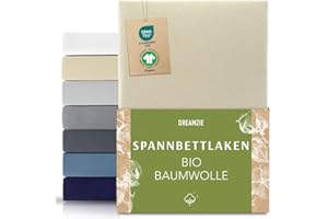 ‎DREAMZIE Dreamzie Premium Spannbettlaken 180x200cm bis 200x200cm Beige, Spannbetttuch aus 100% Jersey Biobaumwolle, 150 g/m² - Oeko-TEX