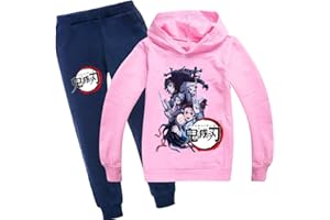 Yumenam Unisex Niño Traje de Chándal Sudaderas con Capucha y Pantalones 2 Piezas Conjunto Tanjirou Nezuko Impreso Casual Pullover Jogging Sudaderas Chándal Jumper Hip Hop Streetwear Ropa Deportiva