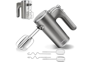 Aigostar Adela - Batteur Électrique, Batteur à Main Électrique Ultra Puissant de 400W. 5 Vitesses + Turbo, Bouton D'éjection. 1 Support de Rangement et 2 Batteurs et 2 Crochets Pétrisseurs.
