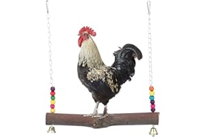 PSSOPP Altalena di Pollo, Altalene appese di Pollo Giocattoli, Giocattoli mordaci con Blocchi di Legno Altalena di Pollo con Campana per pappagalli Medi e Grandi Cacatua, Grigio Africano,