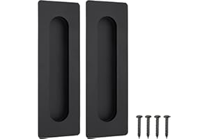 Malimali 2 Pack Stainless Steel Recessed Sliding Handles, 180mm Flush Door Hardware Finger Pulls for Pocket Closet Barn Door (Matte Black)