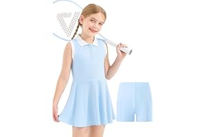 GROYOLAN Robe de Tennis Fille avec Short Robe Sport sans Manches Col Polo 2 Poches Vêtement Tennis Enfant Tenue Sport Golf Fitness