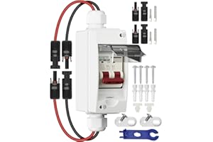 CNLonQcom DC Trennschalter PV Anlage 32A 500V Sicherungsautomat 2polig IP65 Wasserdicht mit Kabel und Haken für Solarmodule Einspeisesteckdose Balkonkraftwerk