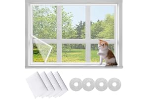 GJNMYSD 4 Packs DIY Self-Adhesive Window Screen Netting Mesh Curtain 130 x 150 cm,[Upgrade] - DIY Mesh Window Screen,with 4 Rolls Sticky Tape,Self-Adhesive Insect Mesh Curtain Fly,White