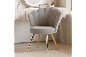 Aivermeil Velvet Accent Chair with Gold Metal Legs •Vanity Chair for Makeup Room •Upholstered Guest Chair for Living Room •Side for Bedroom •Grey