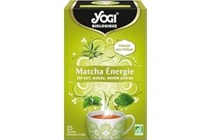 YOGI Biologique Matcha Énergie, Thé Vert 100 pourcent Bio Matcha et Menthe Poivrée, 15 Sachets thermosoudés et sans agrafe, 21.6 g, 310916